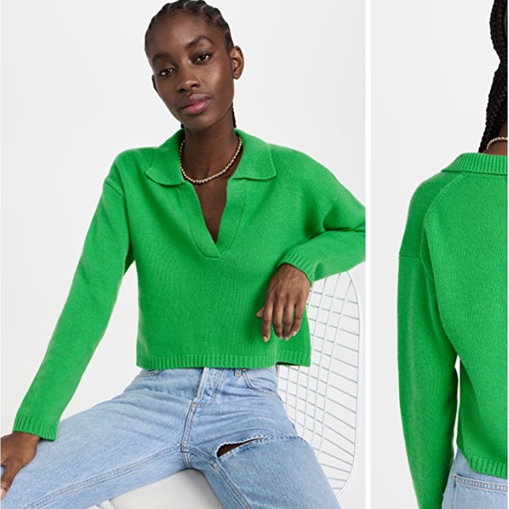 ISO JUMPER 1234 CASHMERE CROP COLLAR PULLOVER SWEATER IN KELLY GREEN